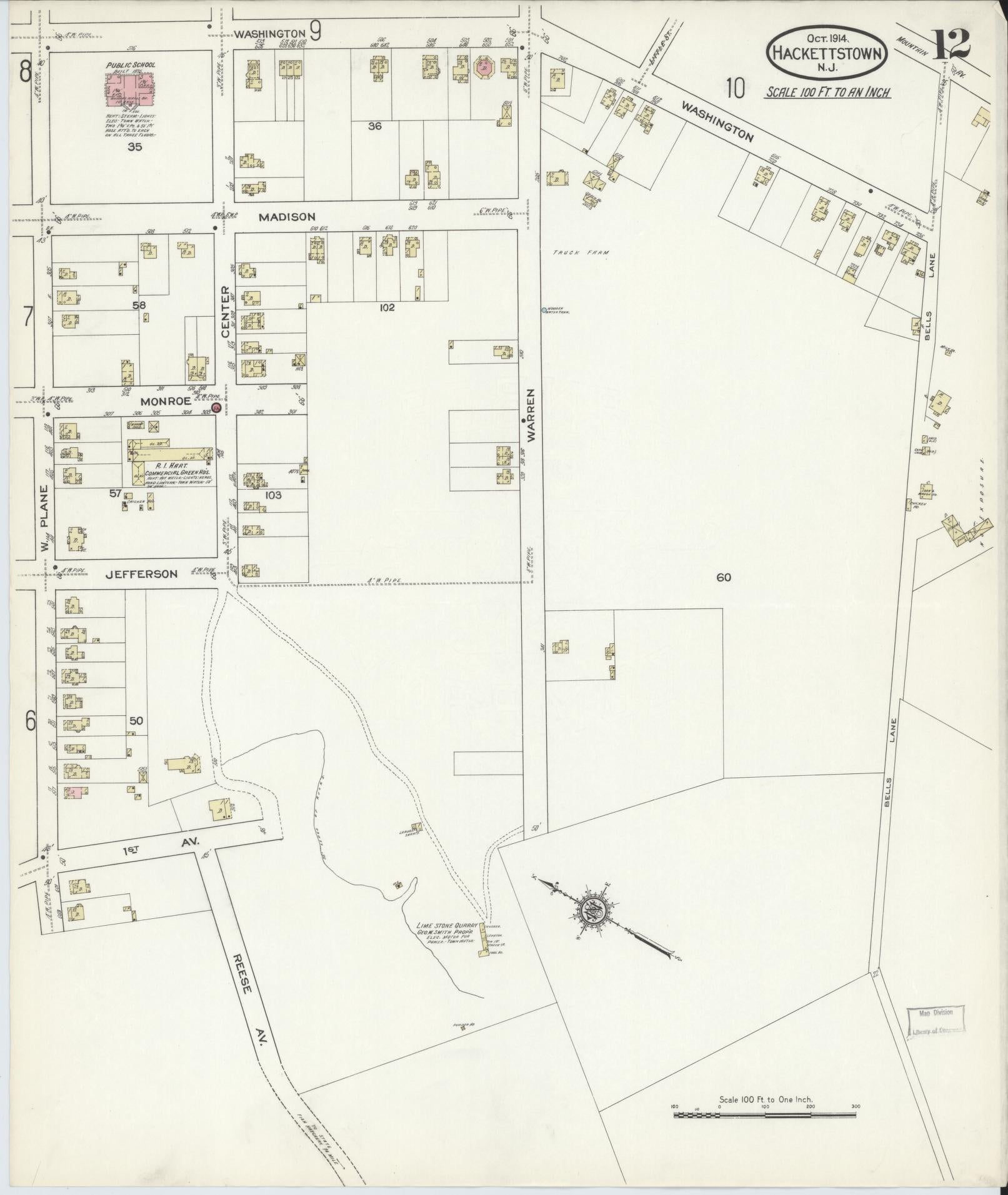 Sanborn Fire Insurance Map from Hackettstown, Warren County, New Jersey (1914), Sheet #0012 - Complete Map Set gallery image, historic Sanborn map, vintage wall art, New Jersey New Jersey