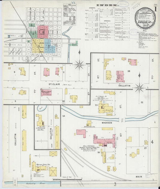 Sanborn Fire Insurance Map from Vandalia, Fayette County, Illinois (1898), Sheet #0001 - Historic Sanborn Fire Insurance Map Print, vintage old map wall art, antique decor, genealogy gift, Illinois Illinois map