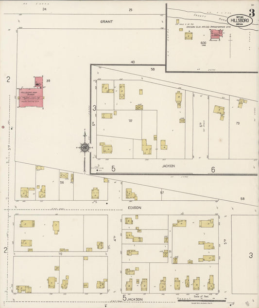 Sanborn Fire Insurance Map from Hillsboro, Washington County, Oregon (1921), Sheet #0003 - Historic Sanborn Fire Insurance Map Print, vintage old map wall art, antique decor, genealogy gift, Oregon Oregon map