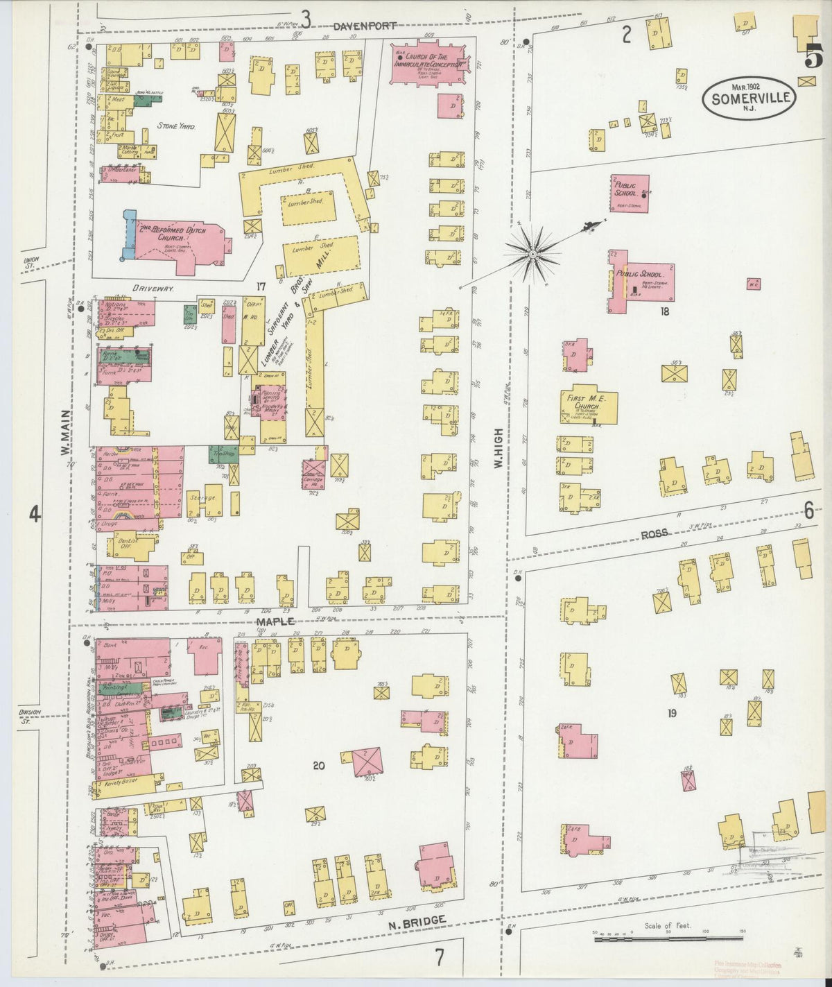 Sanborn Fire Insurance Map from Somerville, Somerset County, New Jersey (1902), Sheet #0005 - Complete Map Set gallery image, historic Sanborn map, vintage wall art, New Jersey New Jersey
