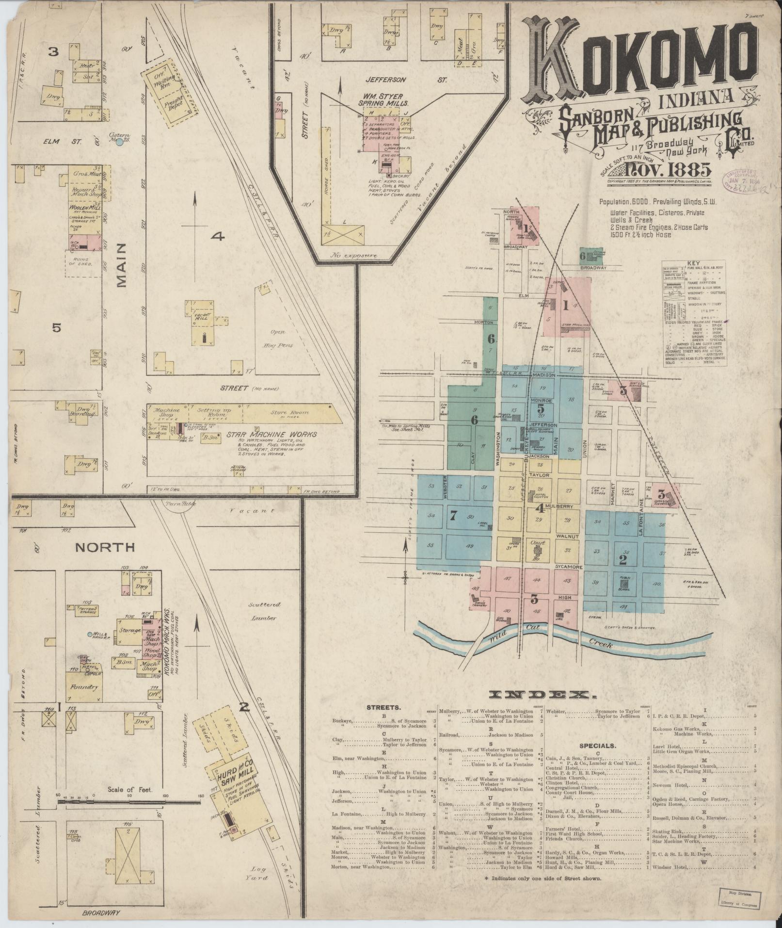 Sanborn Fire Insurance Map from Kokomo, Howard County, Indiana (1885), Sheet #0001 - Complete Map Set gallery image, historic Sanborn map, vintage wall art, Indiana Indiana