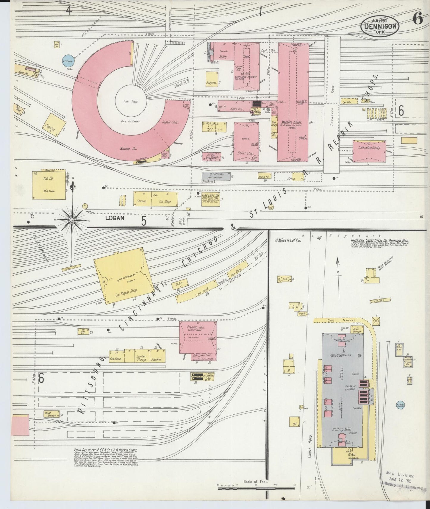 Sanborn Fire Insurance Map from Dennison, Tuscarawas County, Ohio (1901), Sheet #0006 - Historic Sanborn Fire Insurance Map Print, vintage old map wall art, antique decor, genealogy gift, Ohio Ohio map