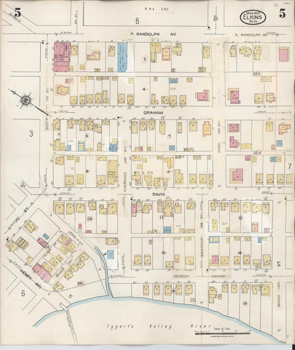 Sanborn Fire Insurance Map from Elkins, Randolph County, West Virginia (1950), Sheet #0005 - Complete Map Set gallery image, historic Sanborn map, vintage wall art, West Virginia West Virginia