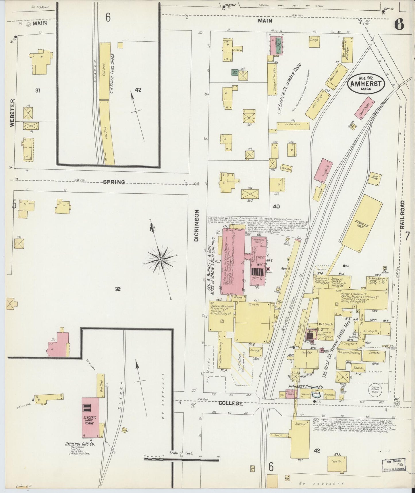 Sanborn Fire Insurance Map from Amherst, Hampshire County, Massachusetts (1902), Sheet #0006 - Complete Map Set gallery image, historic Sanborn map, vintage wall art, Massachusetts Massachusetts