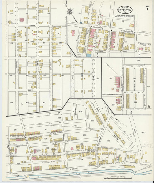 Sanborn Fire Insurance Map from Steelton, Dauphin County, Pennsylvania (1915), Sheet #0007 - Historic Sanborn Fire Insurance Map Print, vintage old map wall art, antique decor, genealogy gift, Pennsylvania Pennsylvania map