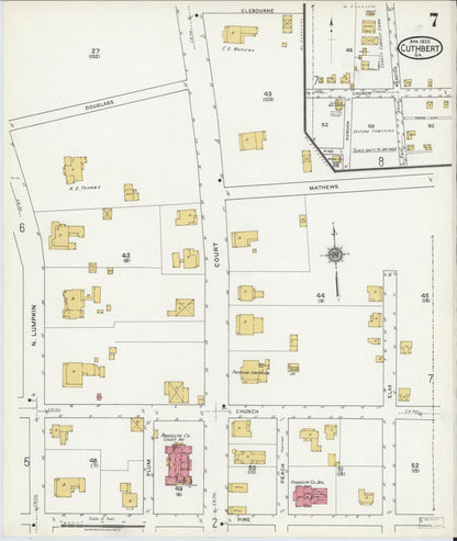 Sanborn Fire Insurance Map from Cuthbert, Randolph County, Georgia (1920), Sheet #0007 - Complete Map Set gallery image, historic Sanborn map, vintage wall art, Georgia Georgia