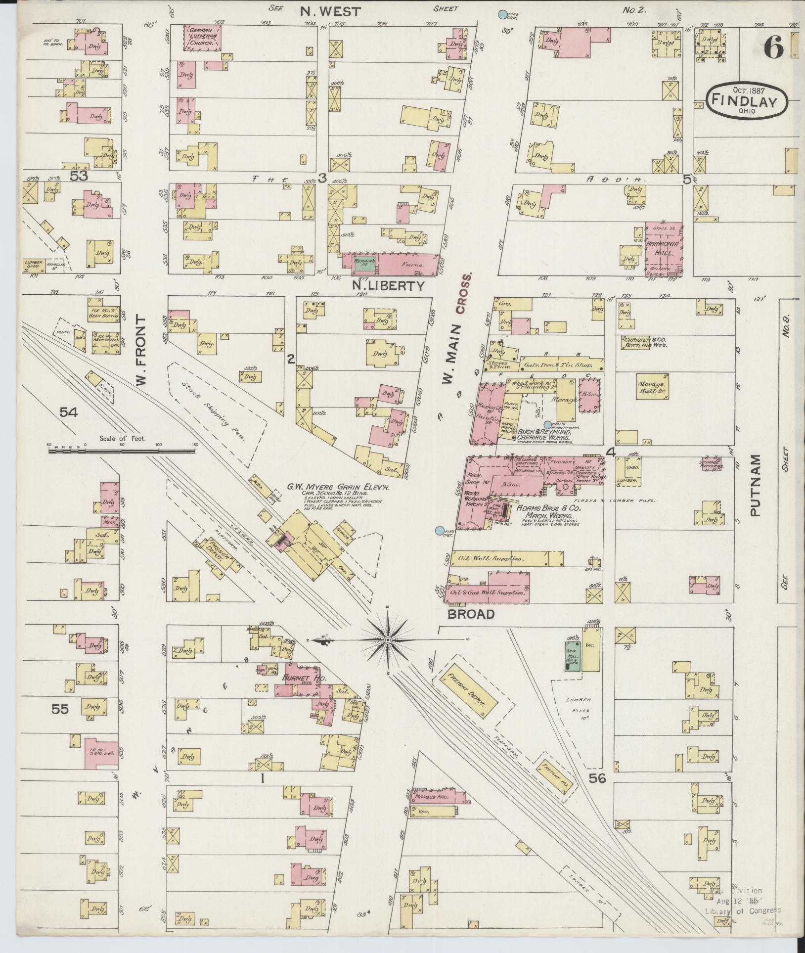 Sanborn Fire Insurance Map from Findlay, Hancock County, Ohio (1887), Sheet #0006 - Complete Map Set gallery image, historic Sanborn map, vintage wall art, Ohio Ohio