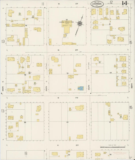 Sanborn Fire Insurance Map from Livermore, Alameda County, California (1917), Sheet #0014 - Historic Sanborn Fire Insurance Map Print, vintage old map wall art, antique decor, genealogy gift, California California map
