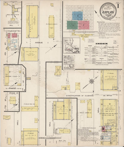 Sanborn Fire Insurance Map from Kaplan, Vermilion Parish, Louisiana (1921), Sheet #0001 - Complete Map Set gallery image, historic Sanborn map, vintage wall art, Louisiana Louisiana