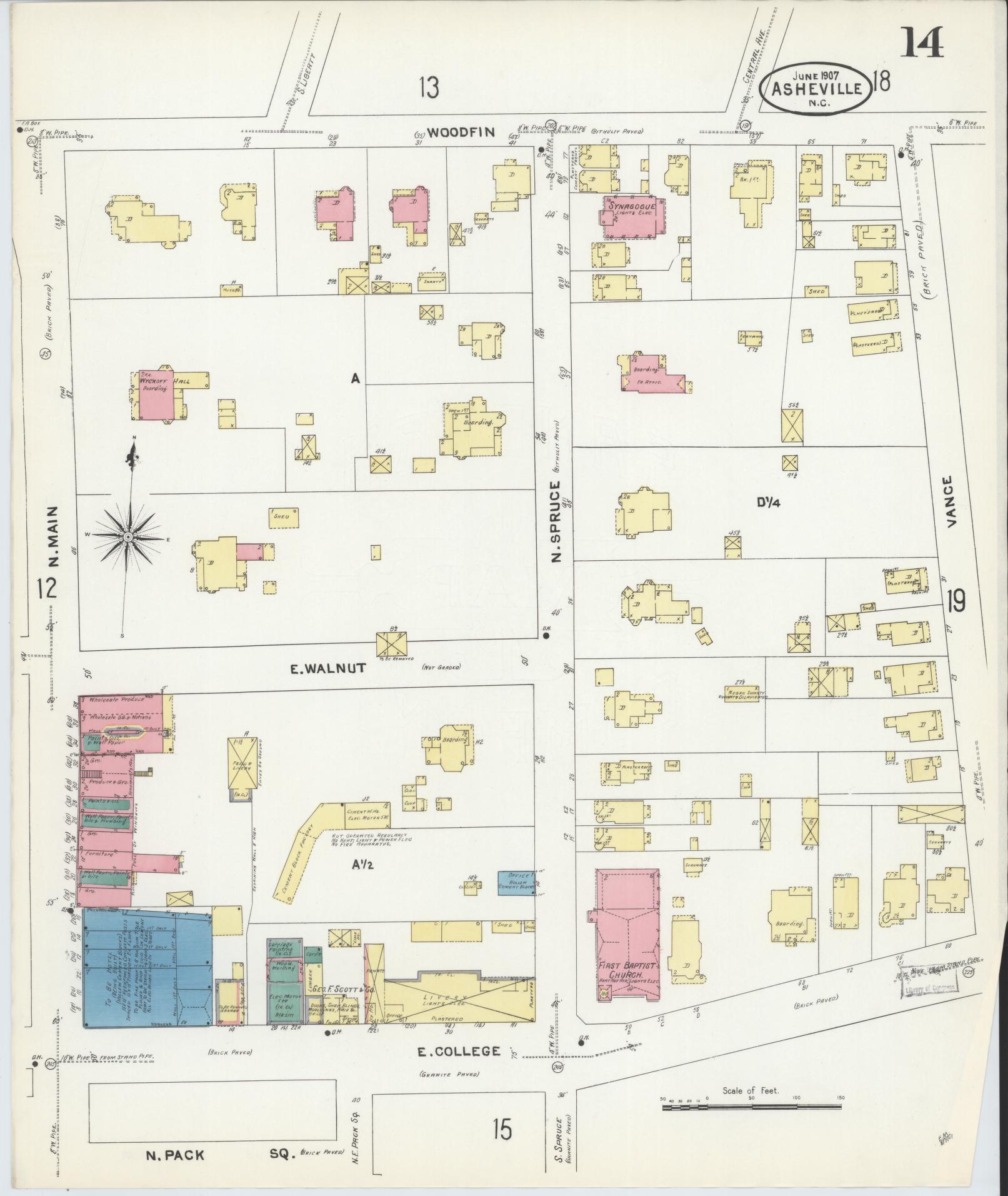 Sanborn Fire Insurance Map from Asheville, Buncombe County, North Carolina (1907), Sheet #0014 - Complete Map Set gallery image, historic Sanborn map, vintage wall art, North Carolina North Carolina