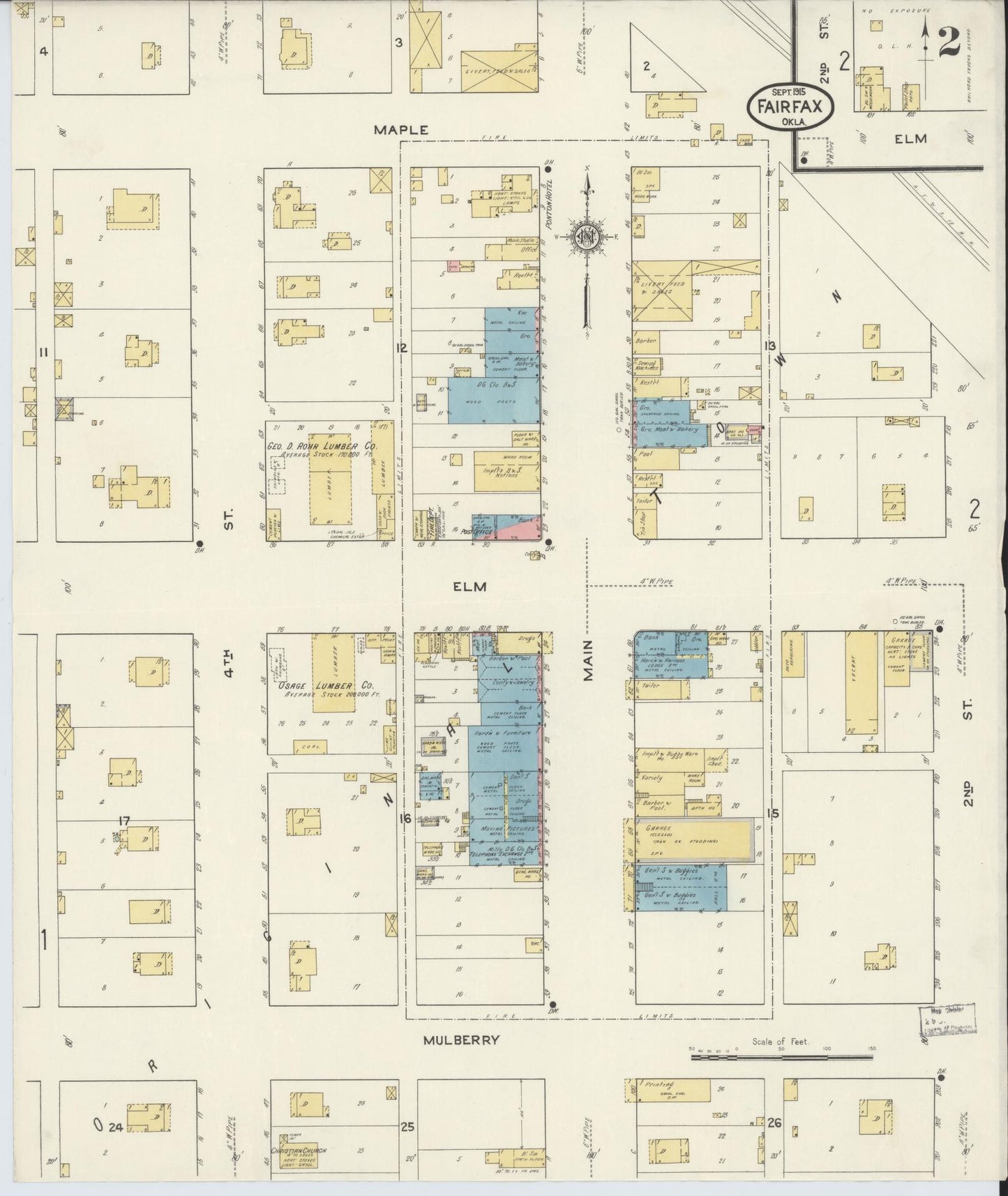 Sanborn Fire Insurance Map from Fairfax, Osage County, Oklahoma (1915), Sheet #0002 - Complete Map Set gallery image, historic Sanborn map, vintage wall art, Oklahoma Oklahoma