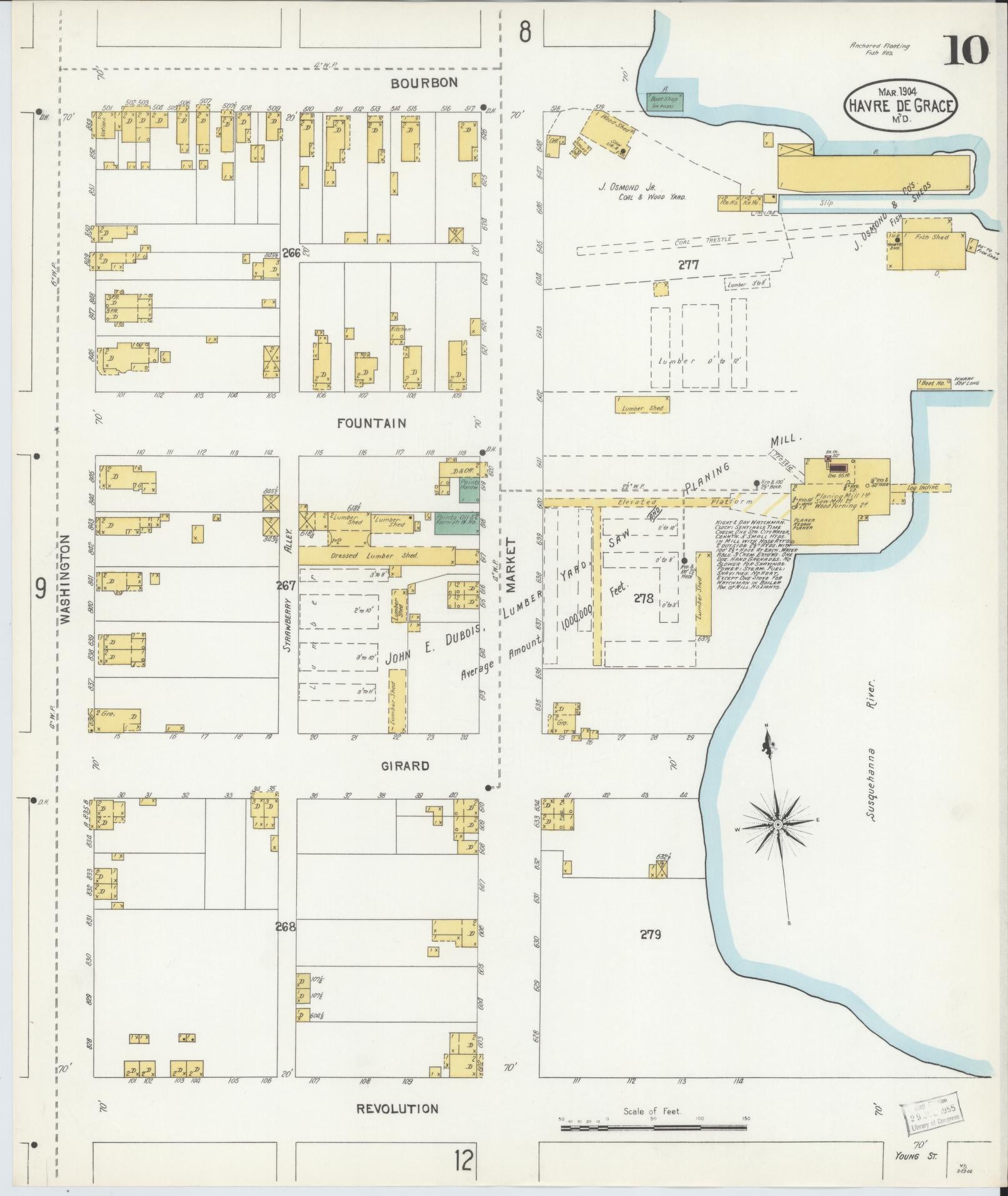 Sanborn Fire Insurance Map from Havre De Grace, Harford County, Maryland (1904), Sheet #0010 - Historic Sanborn Fire Insurance Map Print, vintage old map wall art