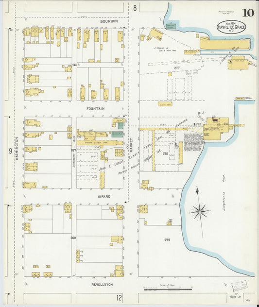 Sanborn Fire Insurance Map from Havre De Grace, Harford County, Maryland (1904), Sheet #0010 - Historic Sanborn Fire Insurance Map Print, vintage old map wall art