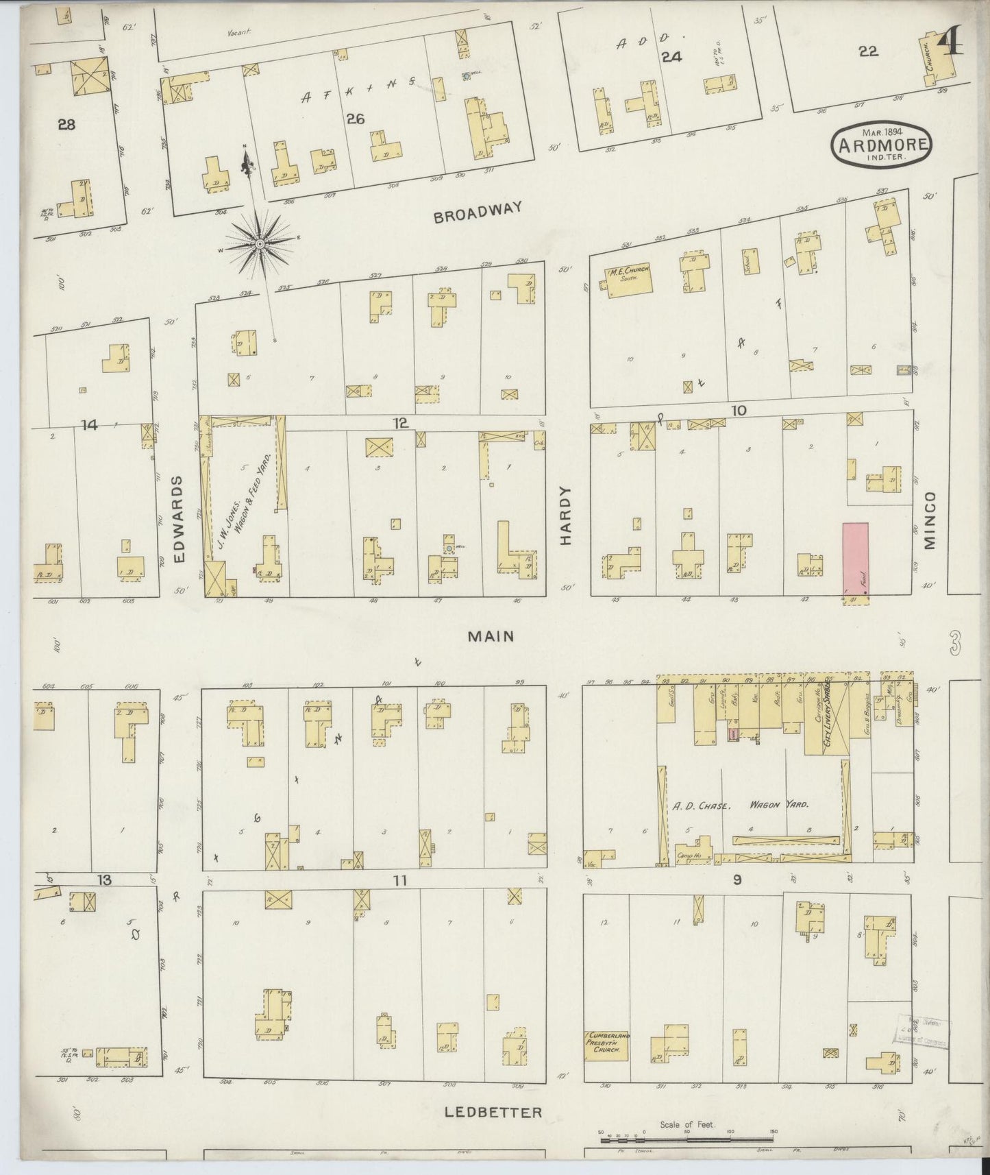 Sanborn Fire Insurance Map from Ardmore, Carter County, Oklahoma (1894), Sheet #0004 - Complete Map Set gallery image, historic Sanborn map, vintage wall art, Oklahoma Oklahoma