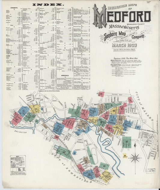 Sanborn Fire Insurance Map from Medford, Middlesex County, Massachusetts (1903), Sheet #0001 - Complete Map Set gallery image, historic Sanborn map, vintage wall art, Massachusetts Massachusetts