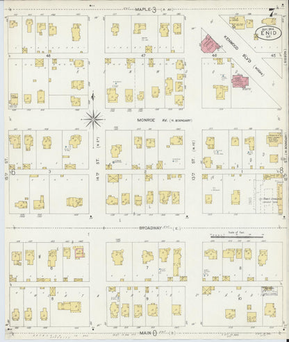 Sanborn Fire Insurance Map from Enid, Garfield County, Oklahoma (1904), Sheet #0007 - Complete Map Set gallery image, historic Sanborn map, vintage wall art, Oklahoma Oklahoma