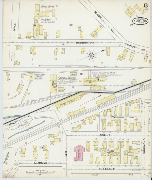 Sanborn Fire Insurance Map from Auburn, Androscoggin County, Maine (1892), Sheet #0008 - Historic Sanborn Fire Insurance Map Print, vintage old map wall art, antique decor, genealogy gift, Maine Maine map