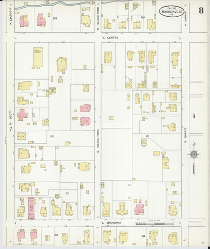 Sanborn Fire Insurance Map from Madisonville, Hopkins County, Kentucky (1912), Sheet #0008 - Complete Map Set gallery image, historic Sanborn map, vintage wall art, Kentucky Kentucky