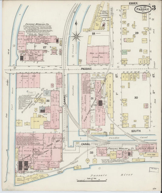 Sanborn Fire Insurance Map from Passaic, Passaic County, New Jersey (1889), Sheet #0003 - Historic Sanborn Fire Insurance Map Print, vintage old map wall art, antique decor, genealogy gift, New Jersey New Jersey map