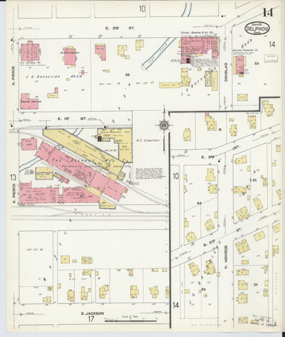 Sanborn Fire Insurance Map from Delphos, Van Wert And Allen Counties, Ohio (1911), Sheet #0014 - Historic Sanborn Fire Insurance Map Print, vintage old map wall art, antique decor, genealogy gift, Ohio Ohio map
