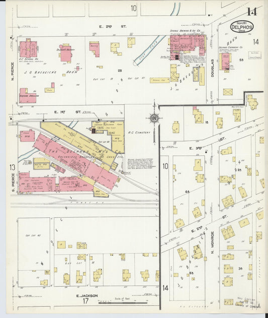 Sanborn Fire Insurance Map from Delphos, Van Wert And Allen Counties, Ohio (1911), Sheet #0014 - Historic Sanborn Fire Insurance Map Print, vintage old map wall art, antique decor, genealogy gift, Ohio Ohio map
