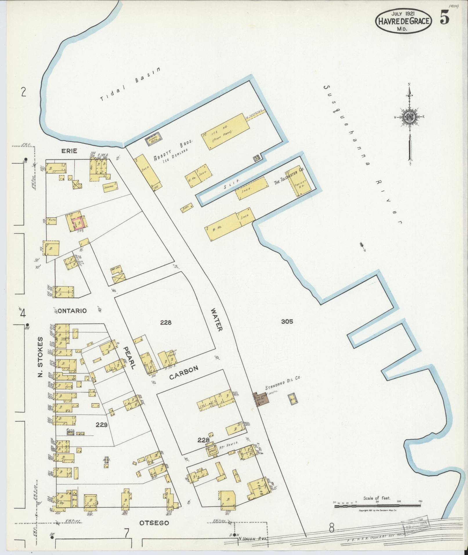 Harford, Maryland - 1921 - Sanborn Fire Insurance Map, Sheet #0005 - Historic Sanborn Fire Insurance Map Print, Harford Maryland 1921 0005 vintage old map wall art