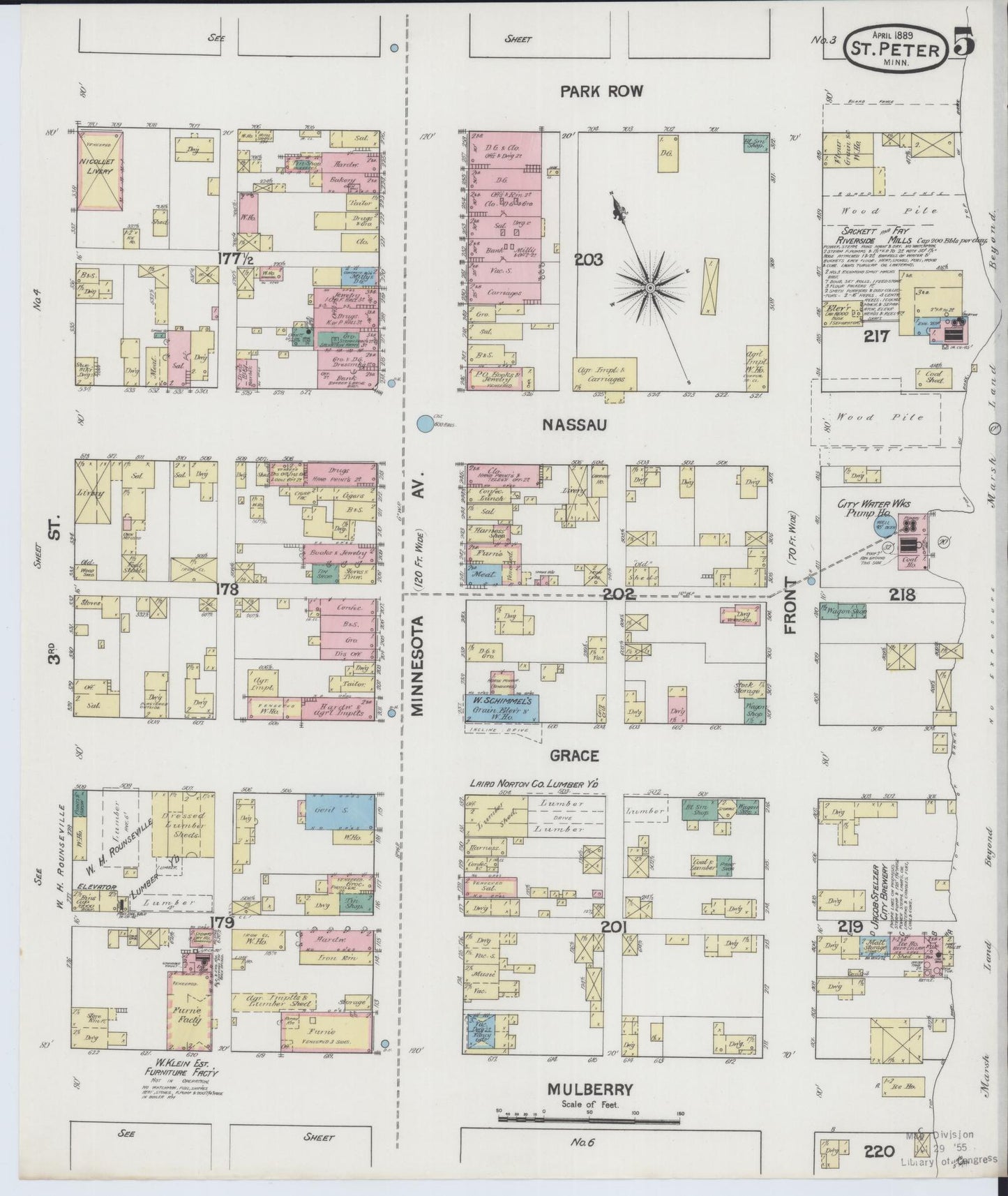 Sanborn Fire Insurance Map from Saint Peter, Nicollet County, Minnesota (1889), Sheet #0005 - Complete Map Set gallery image, historic Sanborn map, vintage wall art, Minnesota Minnesota