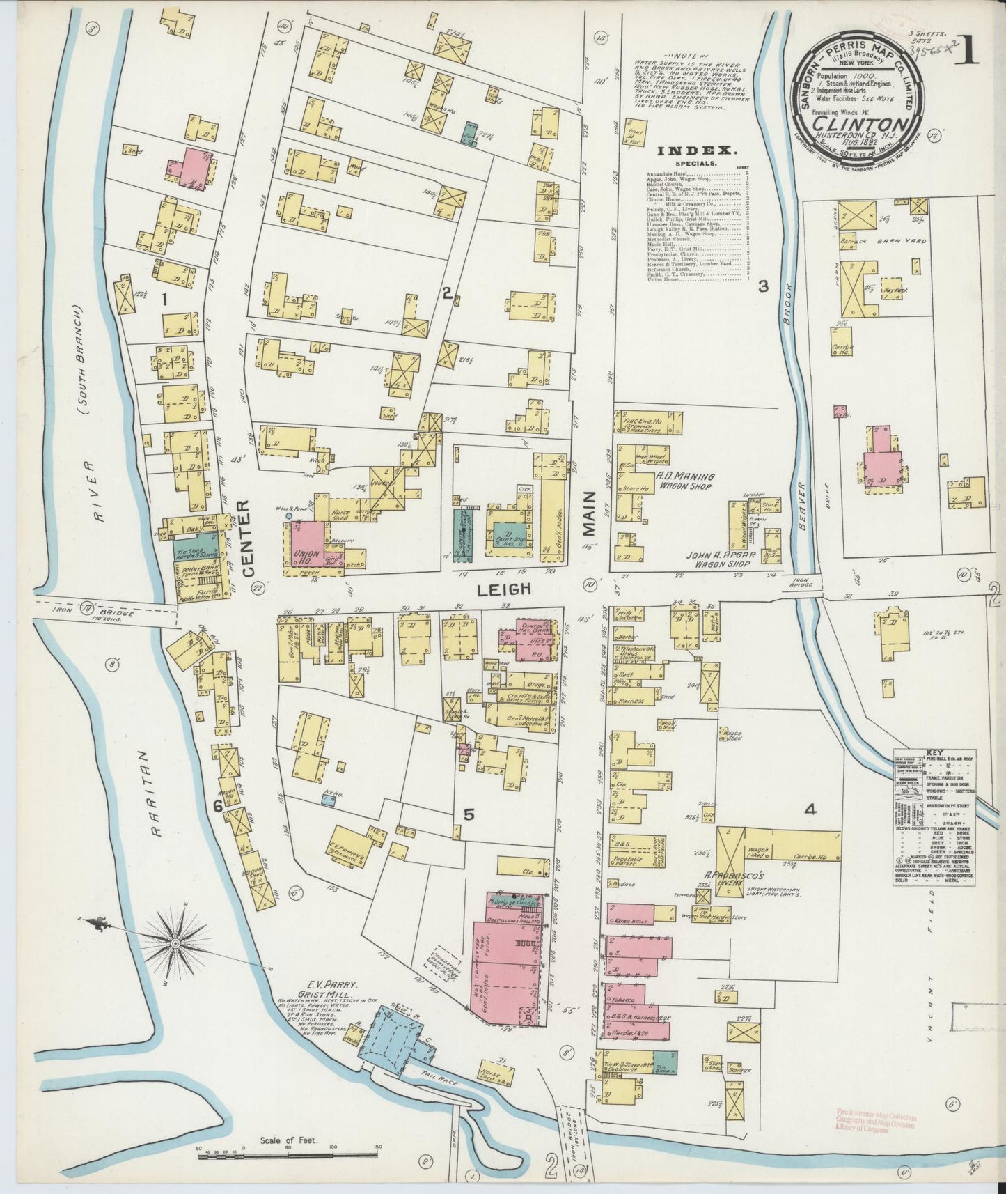 Sanborn Fire Insurance Map from Clinton, Hunterdon County, New Jersey. (1892) – Historic Sanborn Fire Insurance Map Print