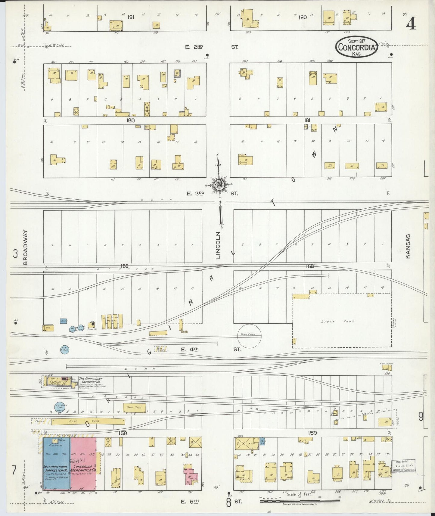 Sanborn Fire Insurance Map from Concordia, Cloud County, Kansas (1917), Sheet #0004 - Complete Map Set gallery image, historic Sanborn map, vintage wall art, Kansas Kansas