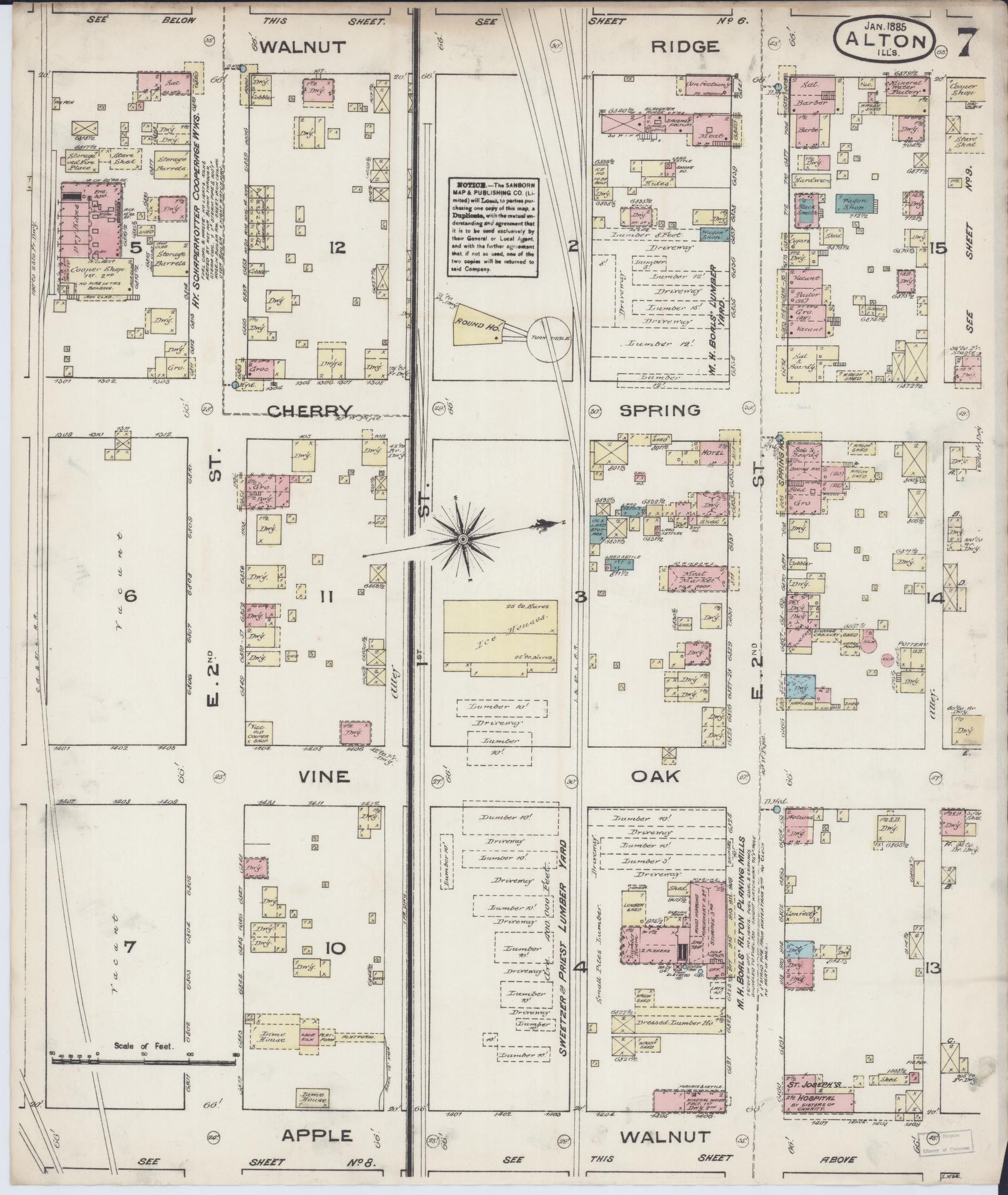 Sanborn Fire Insurance Map from Alton, Madison County, Illinois (1885), Sheet #0007 - Historic Sanborn Fire Insurance Map Print, vintage old map wall art, antique decor, genealogy gift, Illinois Illinois map