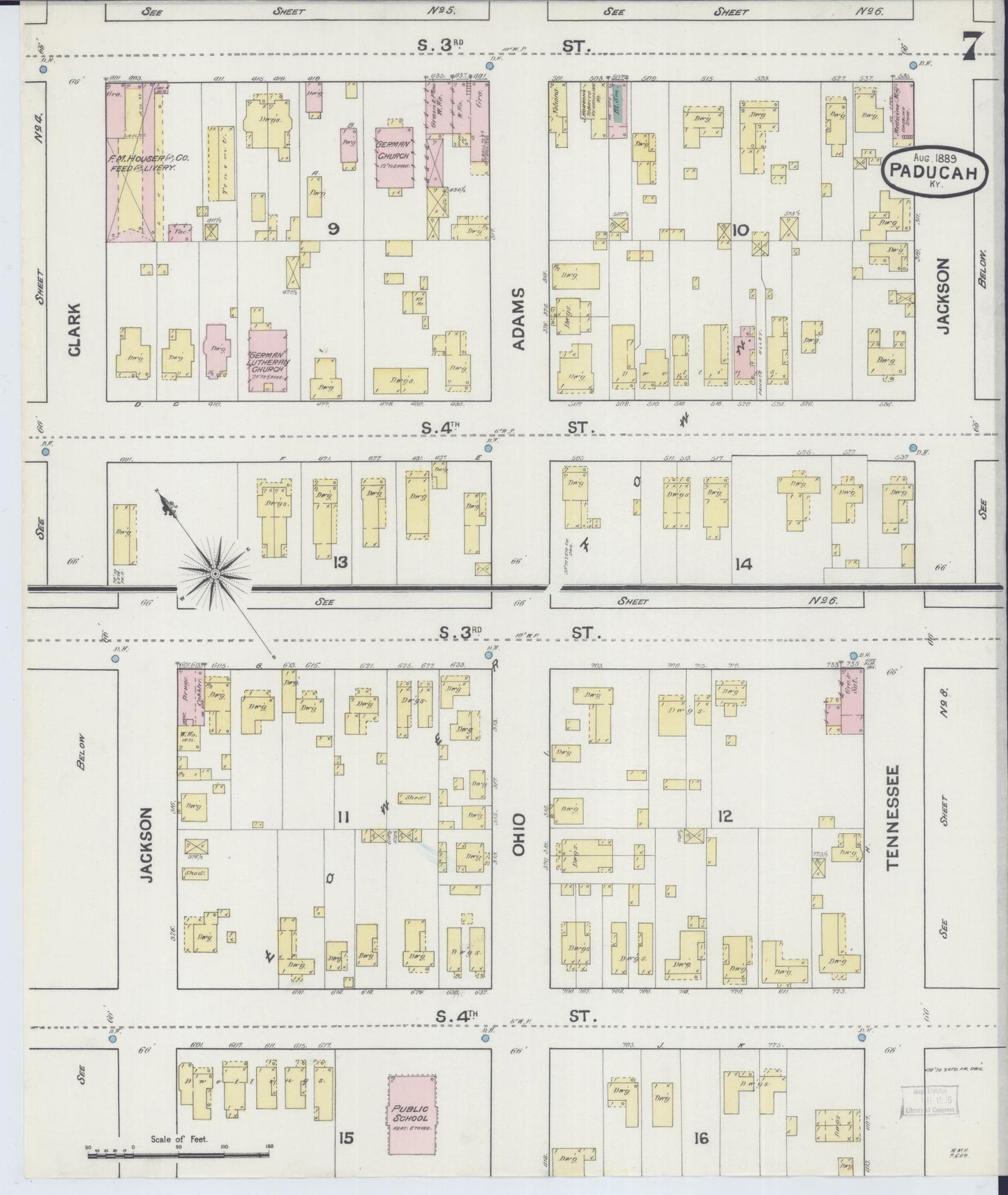 Sanborn Fire Insurance Map from Paducah, Mccraken County, Kentucky (1889), Sheet #0007 - Complete Map Set gallery image, historic Sanborn map, vintage wall art, Kentucky Kentucky