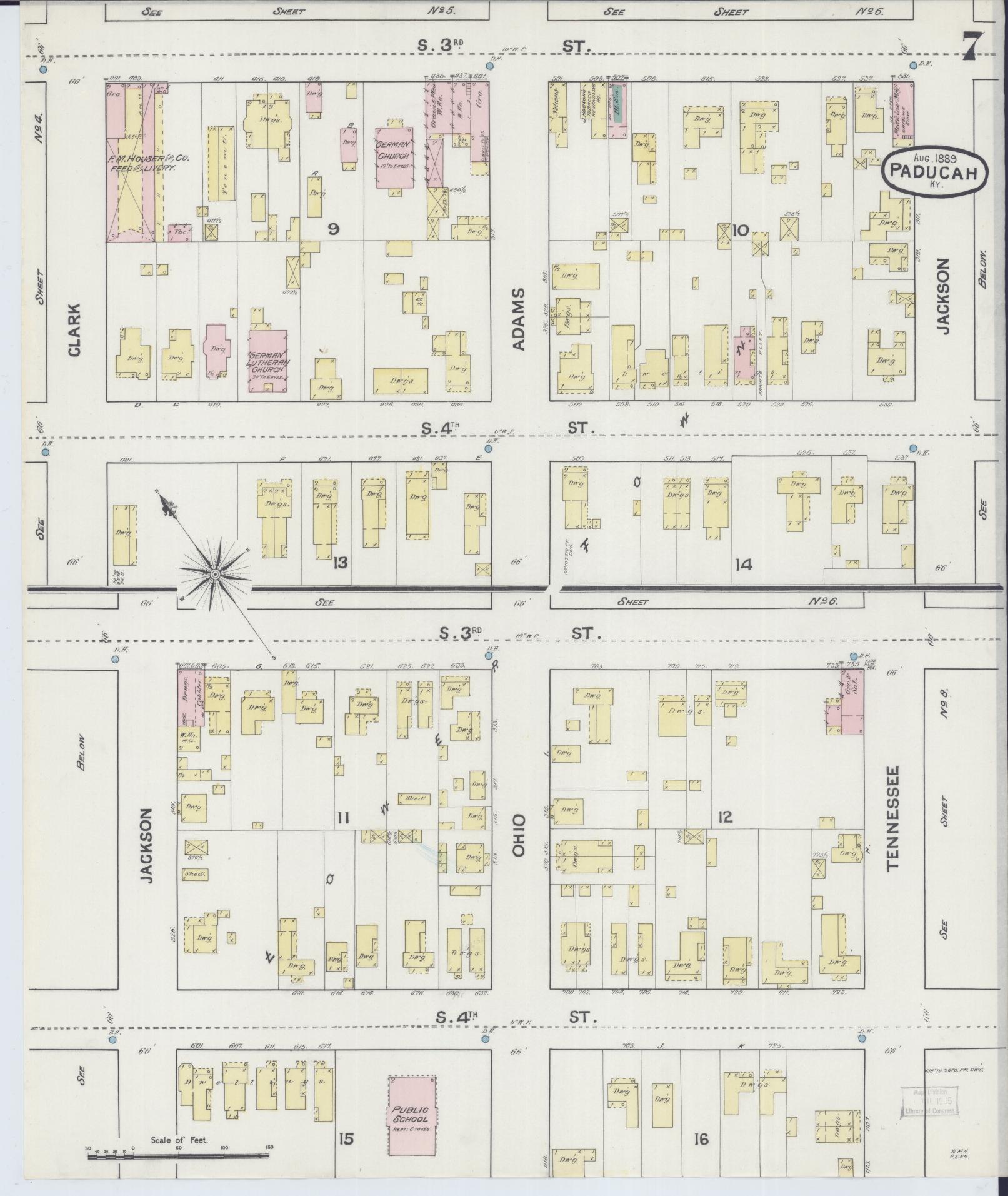 Sanborn Fire Insurance Map from Paducah, Mccraken County, Kentucky (1889), Sheet #0007 - Complete Map Set gallery image, historic Sanborn map, vintage wall art, Kentucky Kentucky