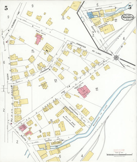 Sanborn Fire Insurance Map from Warwick, Orange County, New York (1923), Sheet #0005 - Historic Sanborn Fire Insurance Map Print, vintage old map wall art, antique decor, genealogy gift, New York New York map