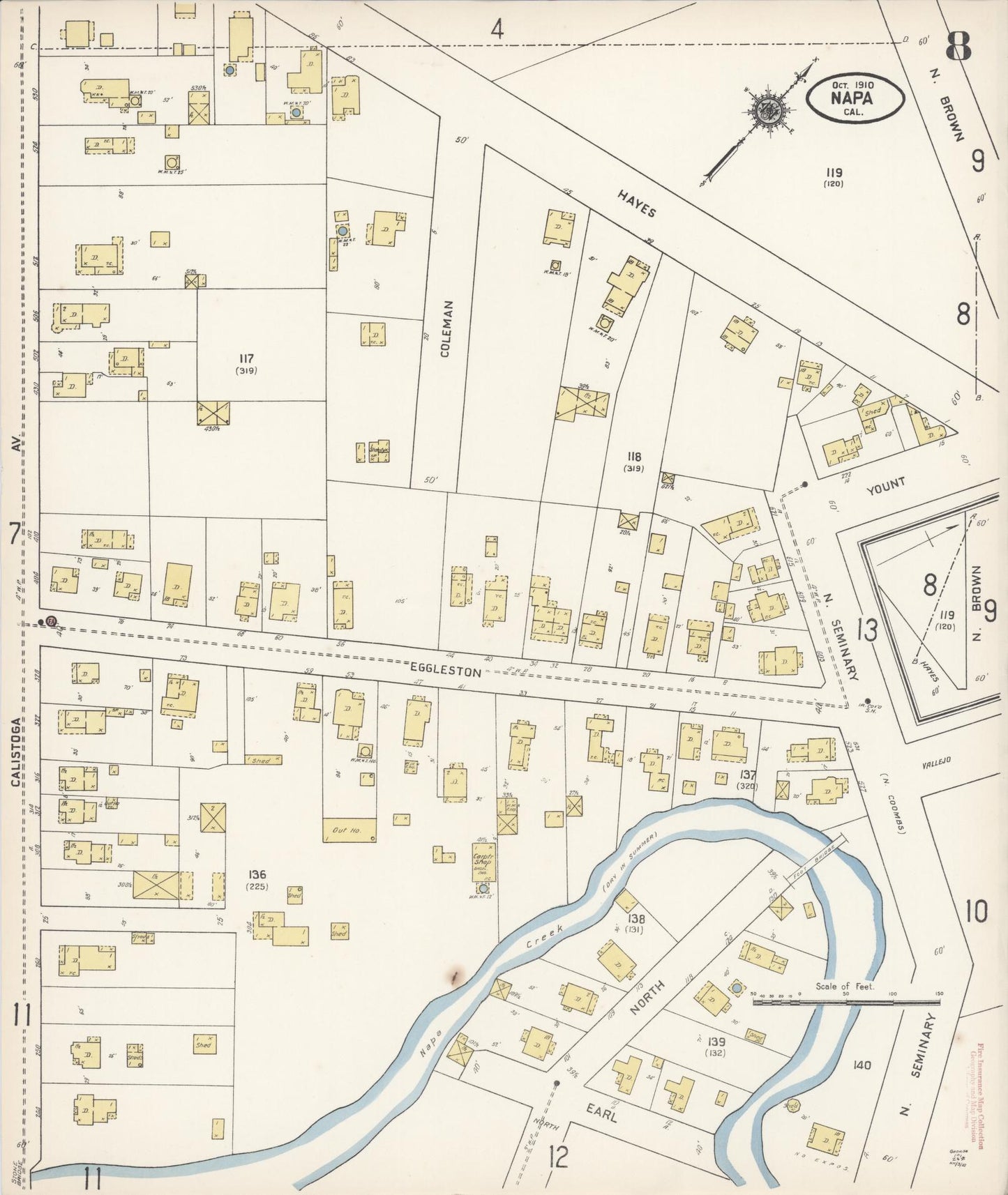 Sanborn Fire Insurance Map from Napa, Napa County, California (1910), Sheet #0008 - Complete Map Set gallery image, historic Sanborn map, vintage wall art, California California