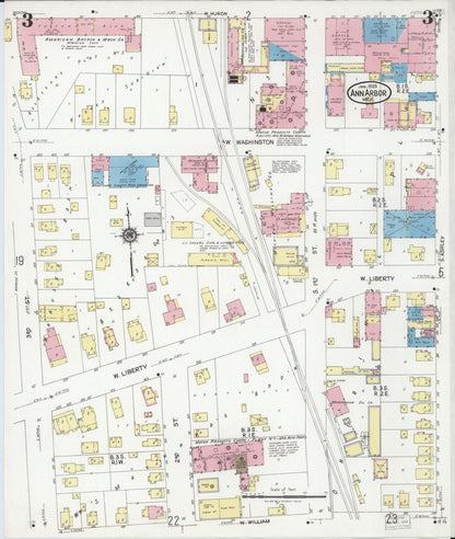 Sanborn Fire Insurance Map from Ann Arbor, Washtenaw County, Michigan (1925), Sheet #0003 - Historic Sanborn Fire Insurance Map Print, vintage old map wall art, antique decor, genealogy gift, Michigan Michigan map