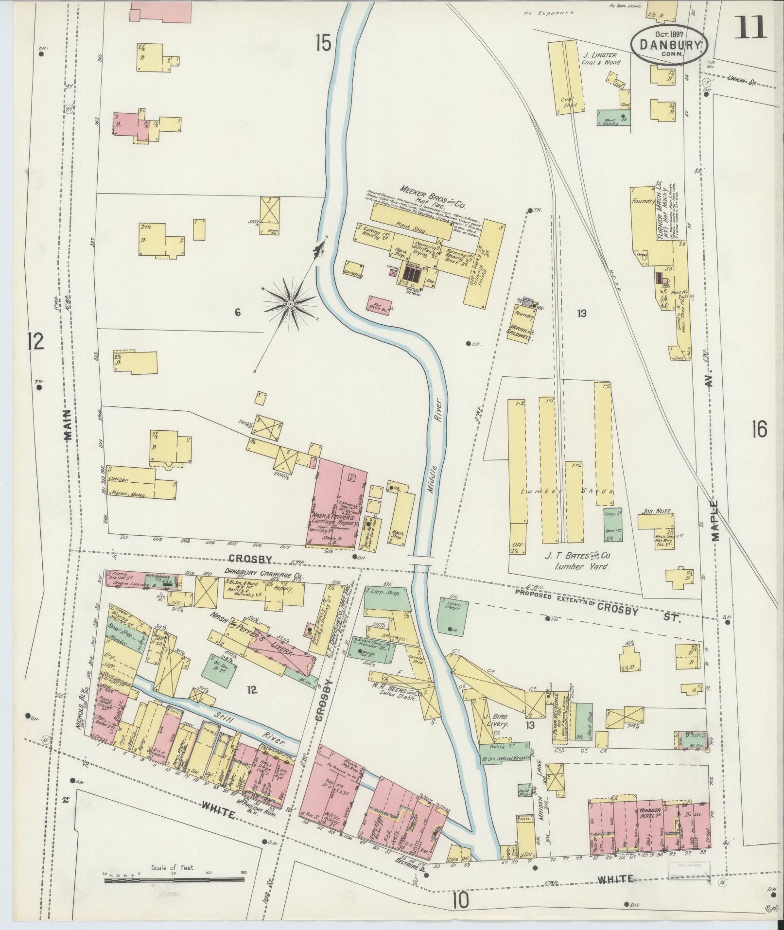 Sanborn Fire Insurance Map from Danbury, Fairfield County, Connecticut (1897), Sheet #0011 - Complete Map Set gallery image, historic Sanborn map, vintage wall art, Connecticut Connecticut