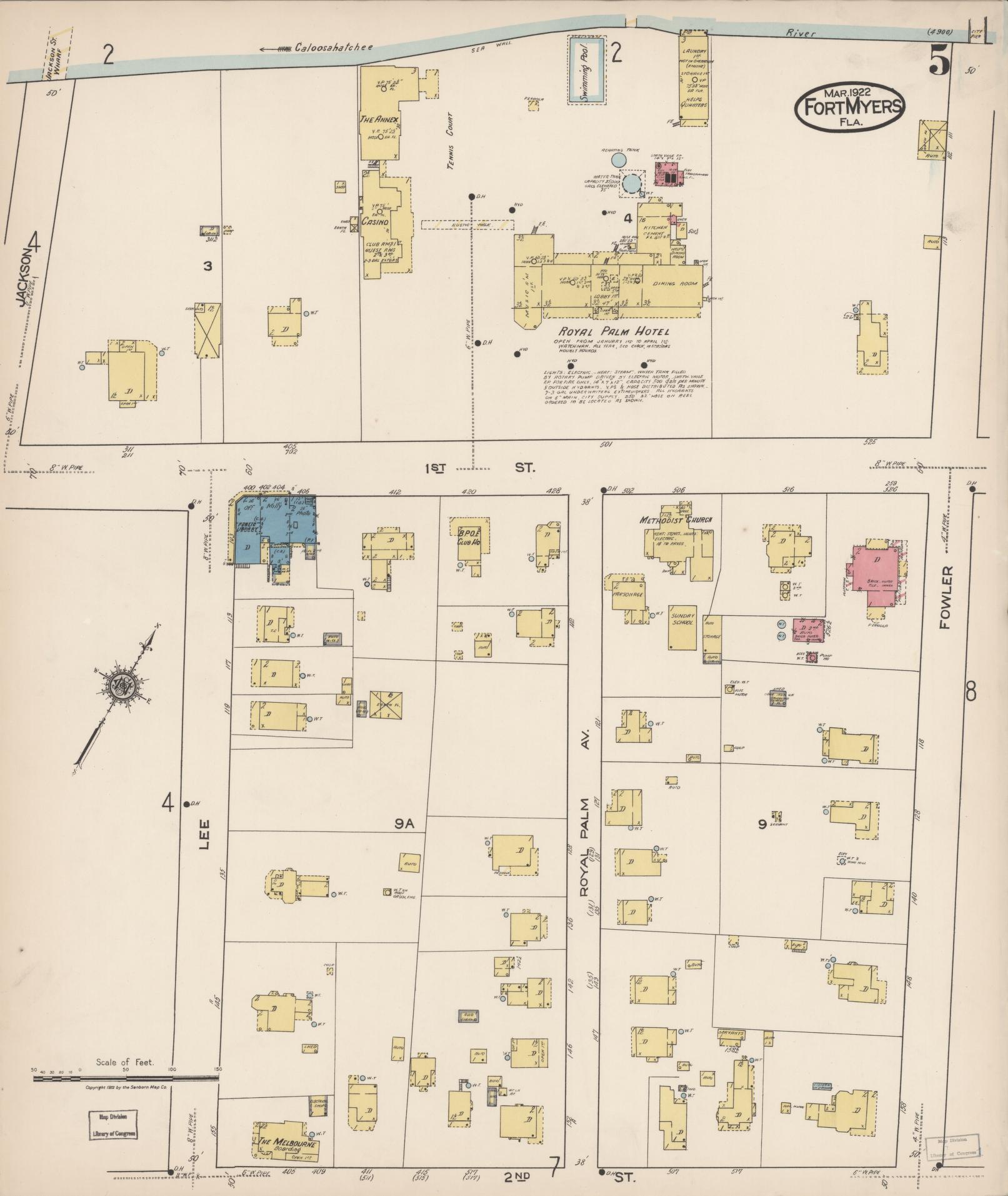 Sanborn Fire Insurance Map from Fort Myers, Lee County, Florida (1922), Sheet #0005 - Complete Map Set gallery image, historic Sanborn map, vintage wall art, Florida Florida