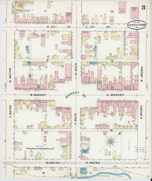 Sanborn Fire Insurance Map from Lewistown, Mifflin County, Pennsylvania (1891), Sheet #0003 - Historic Sanborn Fire Insurance Map Print, vintage old map wall art, antique decor, genealogy gift, Pennsylvania Pennsylvania map