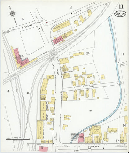 Sanborn Fire Insurance Map from Clinton, Worcester County, Massachusetts (1919), Sheet #0011 - Historic Sanborn Fire Insurance Map Print, vintage old map wall art, antique decor, genealogy gift, Massachusetts Massachusetts map