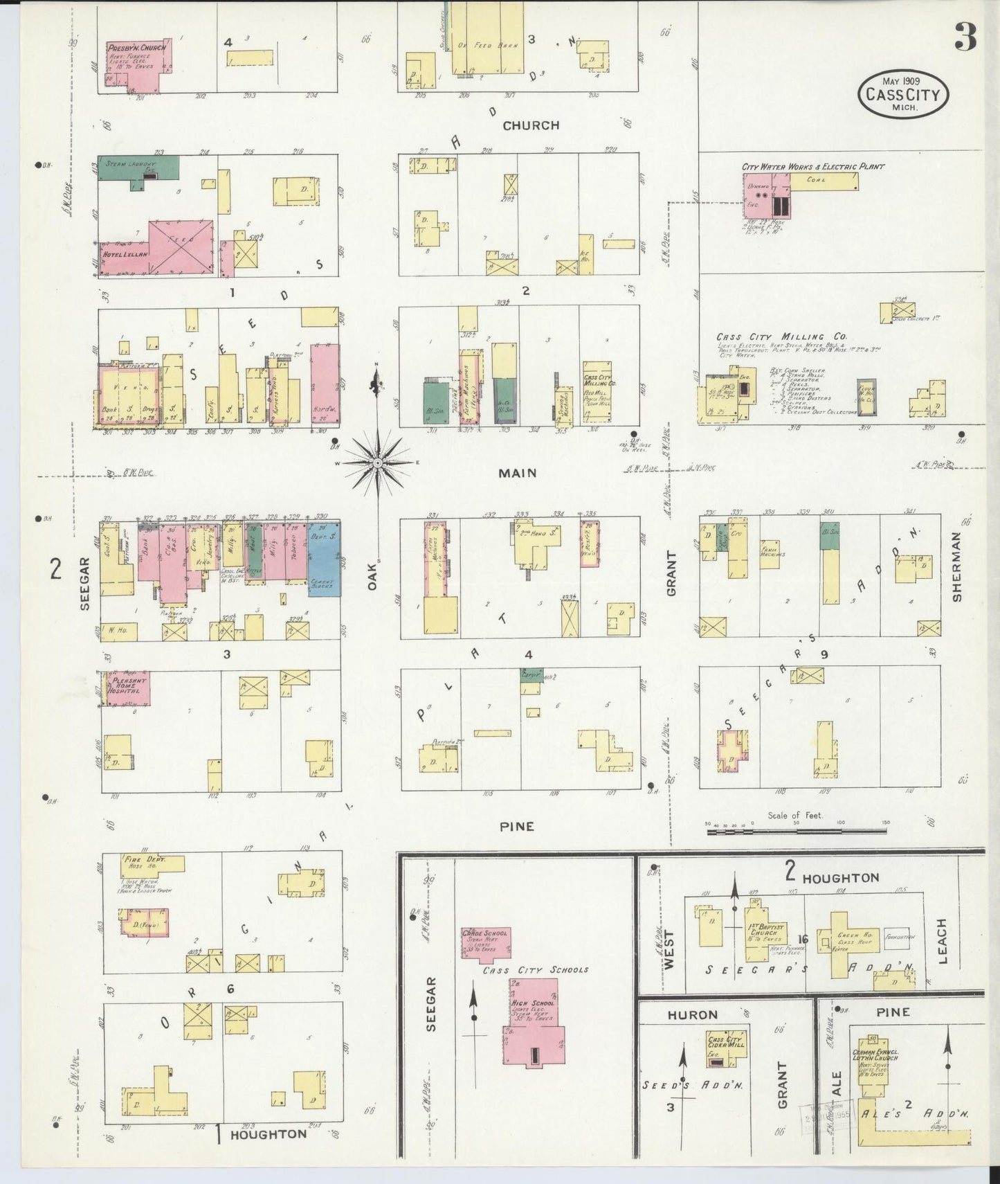 Sanborn Fire Insurance Map from Cass City, Tuscola County, Michigan (1909), Sheet #0003 - Historic Sanborn Fire Insurance Map Print, vintage old map wall art, antique decor, genealogy gift, Michigan Michigan map
