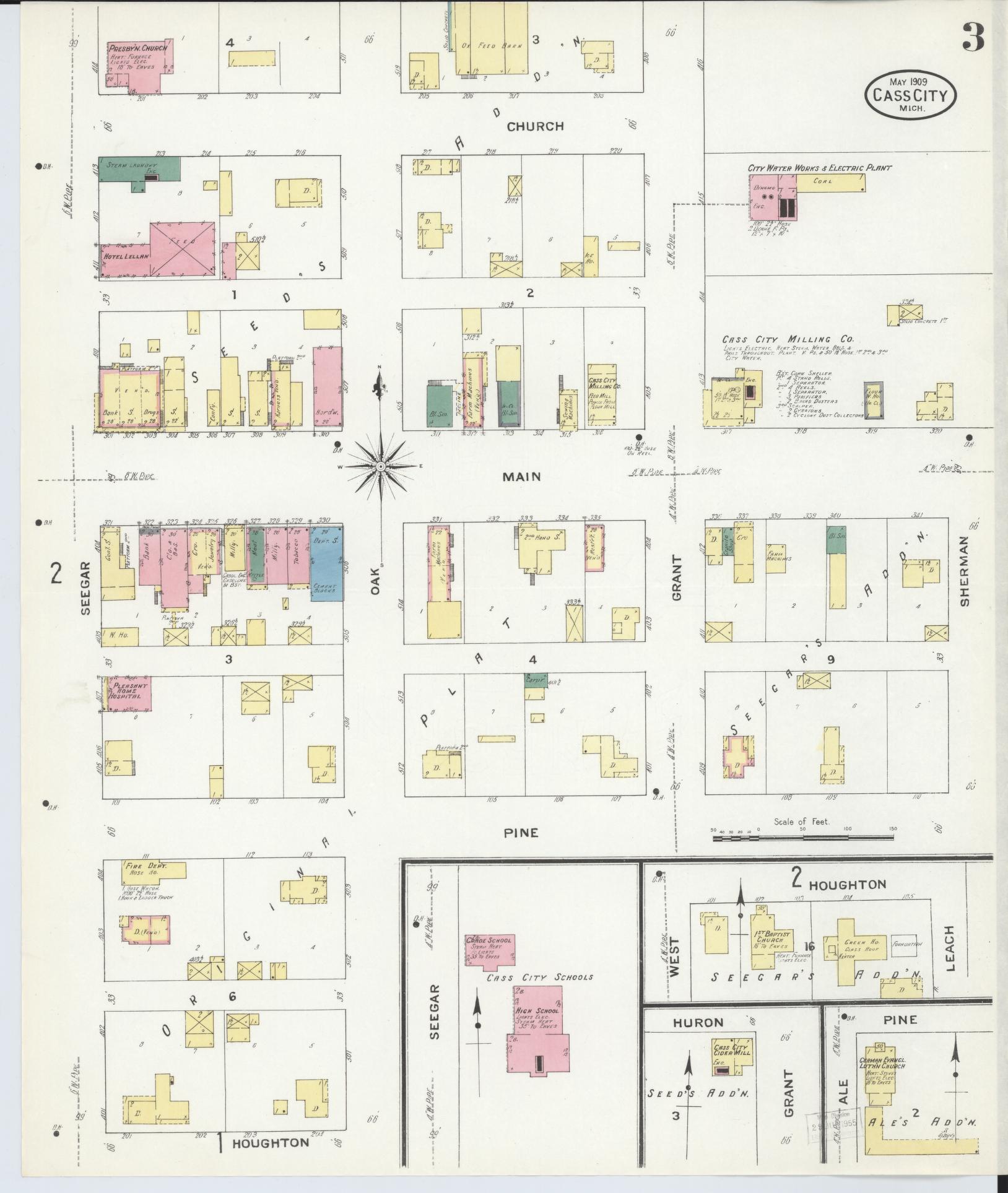 Sanborn Fire Insurance Map from Cass City, Tuscola County, Michigan (1909), Sheet #0003 - Historic Sanborn Fire Insurance Map Print, vintage old map wall art, antique decor, genealogy gift, Michigan Michigan map