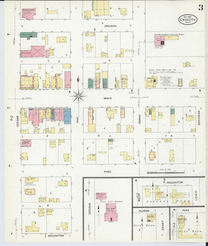 Sanborn Fire Insurance Map from Cass City, Tuscola County, Michigan (1909), Sheet #0003 - Historic Sanborn Fire Insurance Map Print, vintage old map wall art, antique decor, genealogy gift, Michigan Michigan map