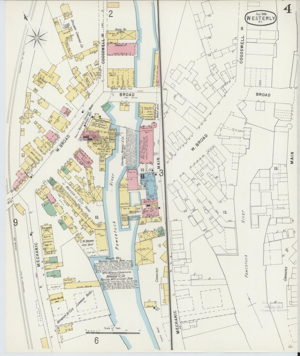 Sanborn Fire Insurance Map from Westerly, Washington County, Rhode Island (1896), Sheet #0004 - Historic Sanborn Fire Insurance Map Print, vintage old map wall art, antique decor, genealogy gift, Rhode Island Rhode Island map