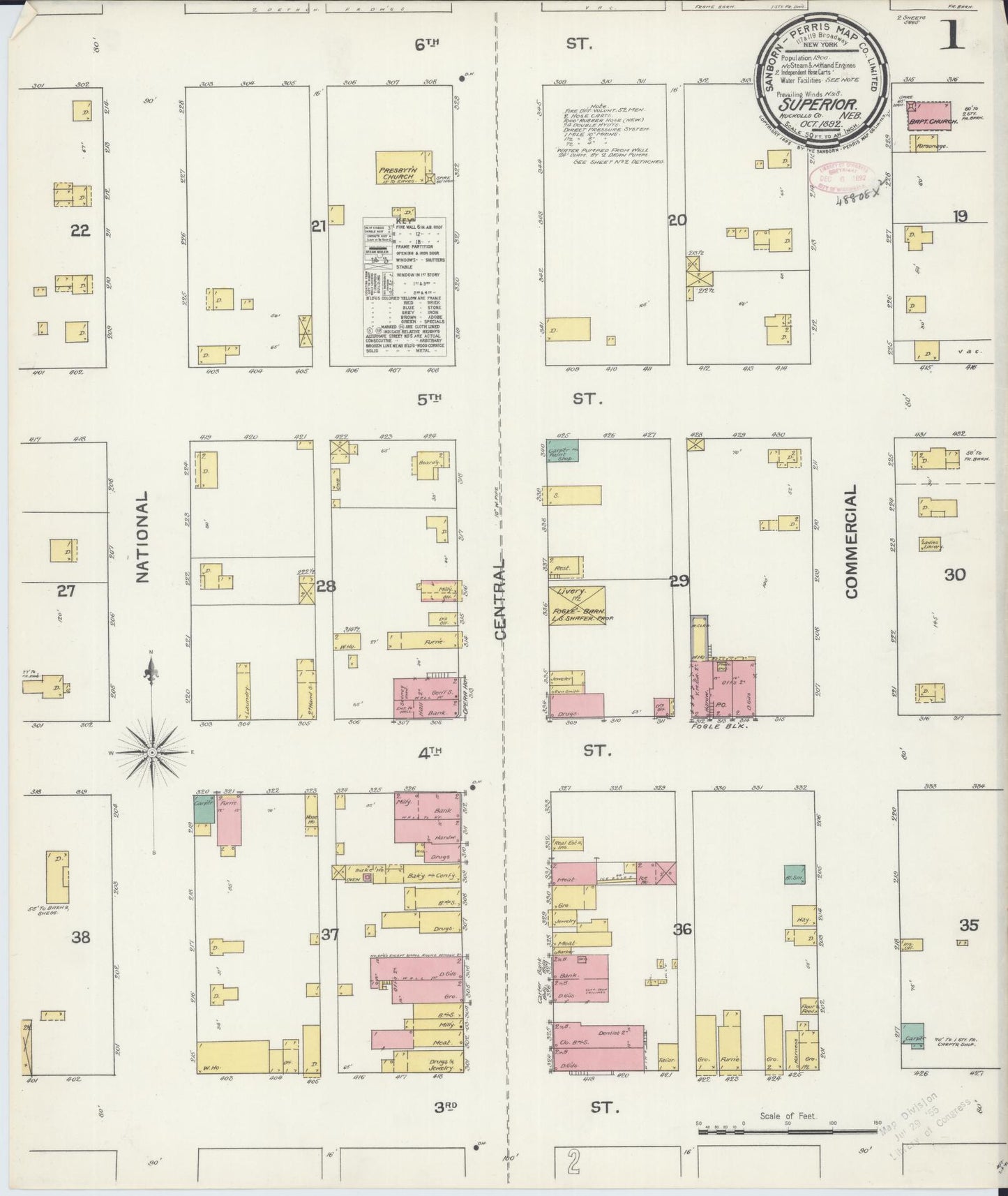 Sanborn Fire Insurance Map from Superior, Nuckolls County, Nebraska (1892), Sheet #0001 - Complete Map Set gallery image, historic Sanborn map, vintage wall art, Nebraska Nebraska