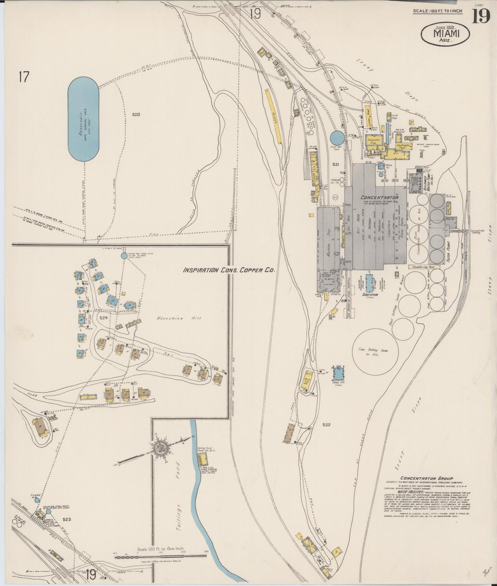 Sanborn Fire Insurance Map from Miami, Gila County, Arizona (1922), Sheet #0019 - Historic Sanborn Fire Insurance Map Print, vintage old map wall art, antique decor, genealogy gift, Arizona Arizona map
