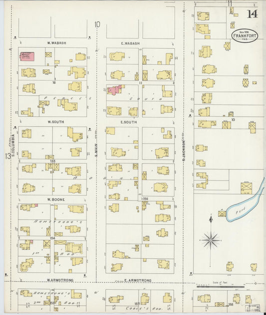 Sanborn Fire Insurance Map from Frankfort, Clinton County, Indiana (1898), Sheet #0014 - Historic Sanborn Fire Insurance Map Print, vintage old map wall art, antique decor, genealogy gift, Indiana Indiana map