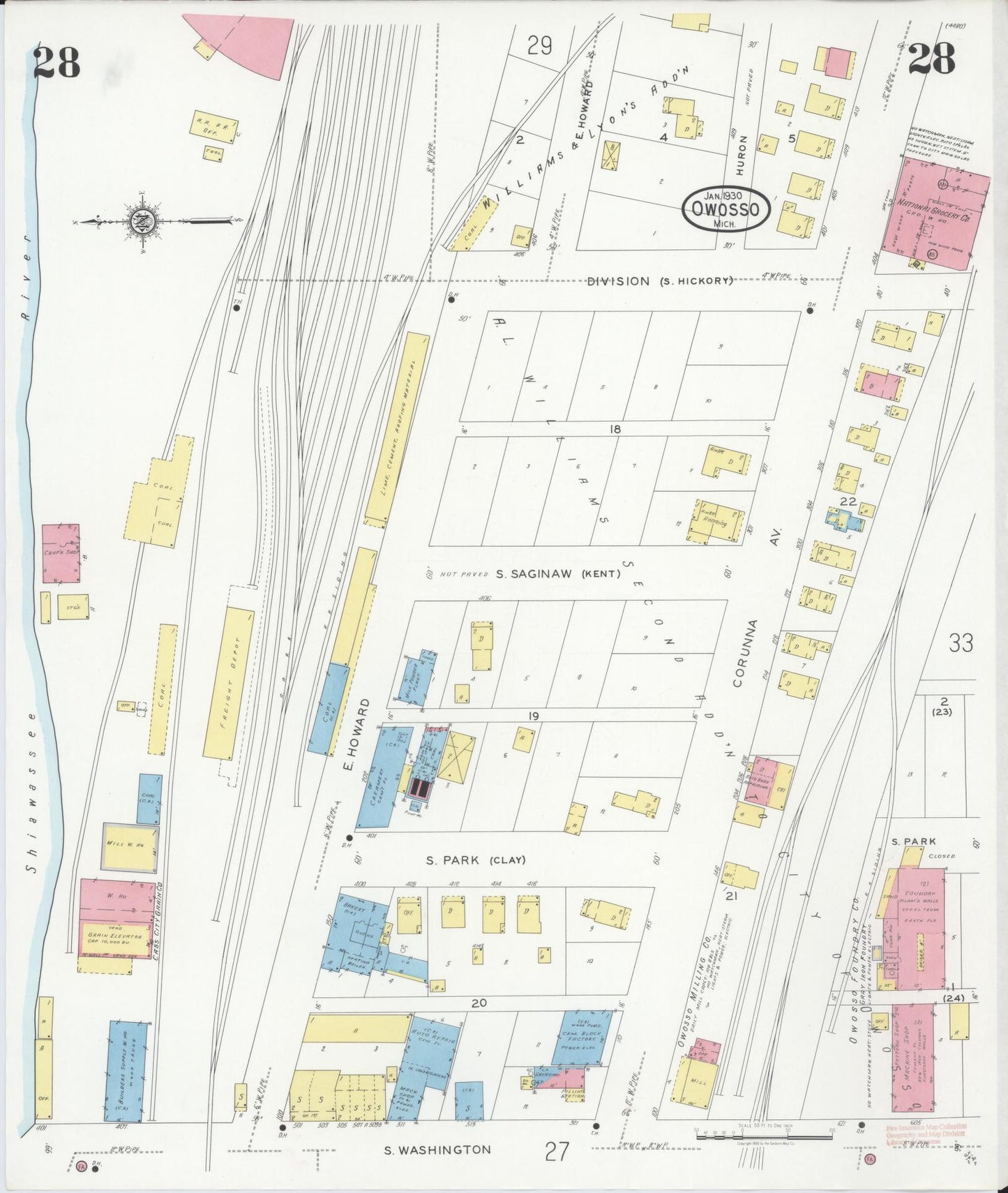 Sanborn Fire Insurance Map from Owosso, Shiawassee County, Michigan (1930), Sheet #0028 - Complete Map Set gallery image, historic Sanborn map, vintage wall art, Michigan Michigan