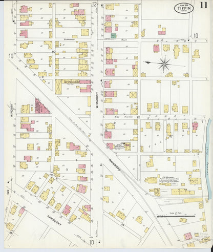 Sanborn Fire Insurance Map from Tiffin, Seneca County, Ohio (1908), Sheet #0011 - Historic Sanborn Fire Insurance Map Print, vintage old map wall art, antique decor, genealogy gift, Ohio Ohio map