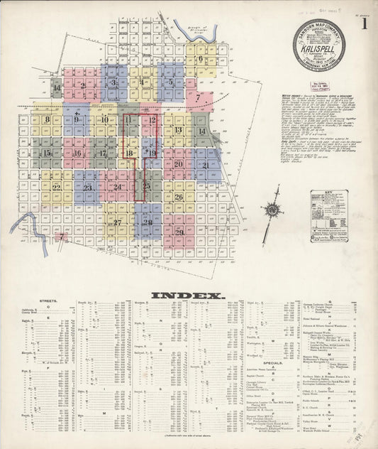 Sanborn Fire Insurance Map from Kalispell, Flathead County, Montana (1910), Sheet #0001 - Complete Map Set gallery image, historic Sanborn map, vintage wall art, Montana Montana
