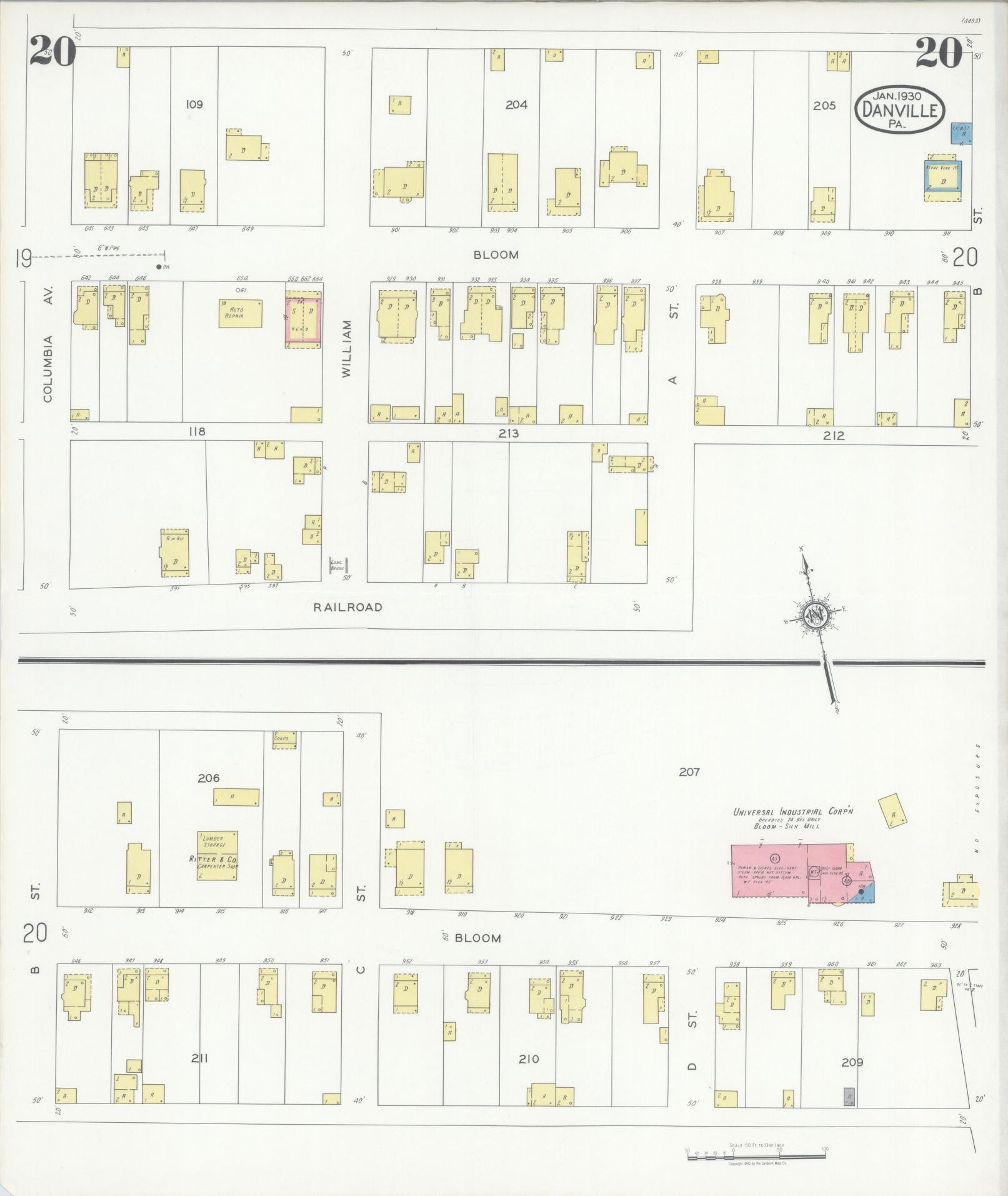 Sanborn Fire Insurance Map from Danville, Montour County, Pennsylvania (1930), Sheet #0020 - Historic Sanborn Fire Insurance Map Print, vintage old map wall art, antique decor, genealogy gift, Pennsylvania Pennsylvania map